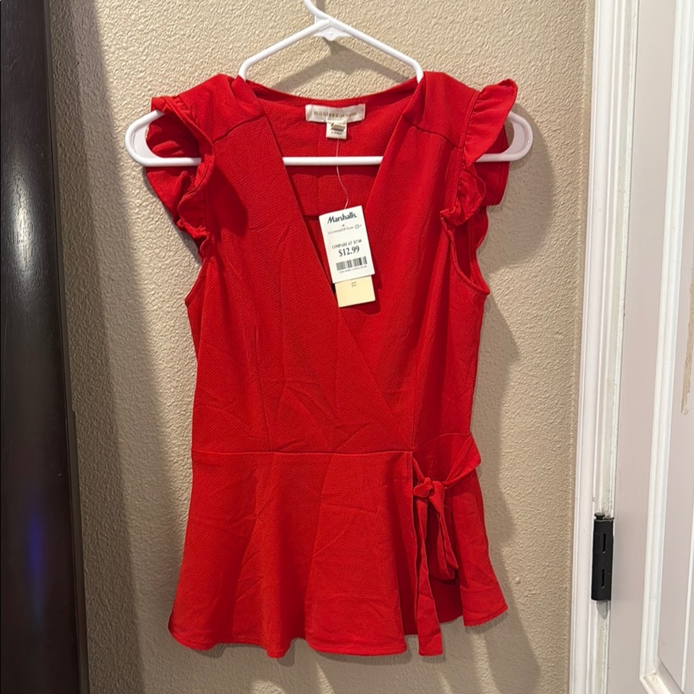 Monteau Vibrant Red Ruffle Sleeve Blouse